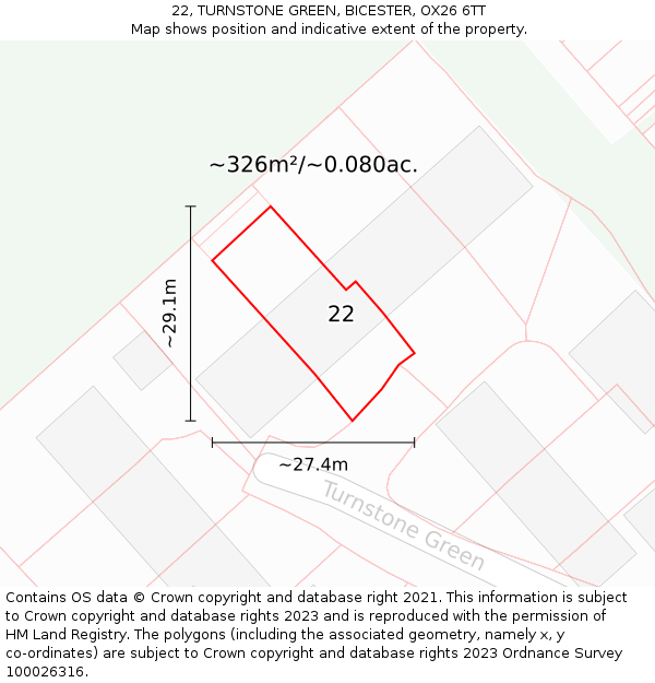 22, TURNSTONE GREEN, BICESTER, OX26 6TT: Plot and title map