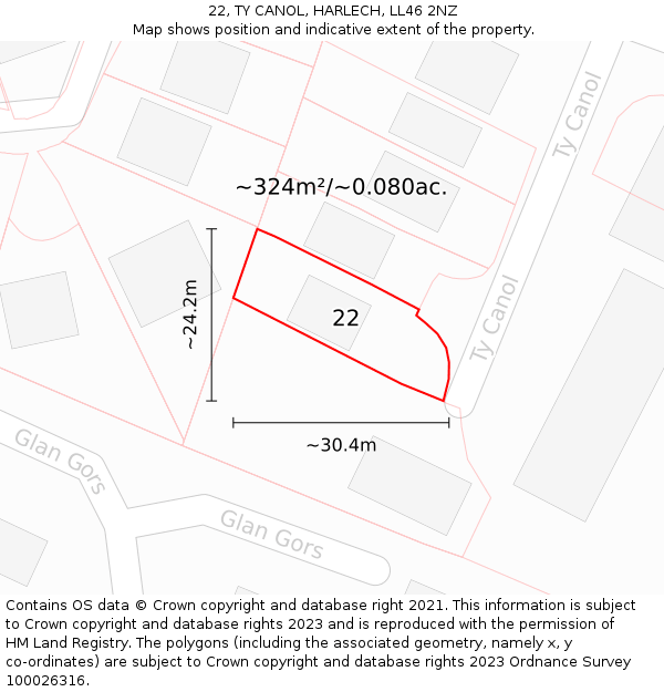 22, TY CANOL, HARLECH, LL46 2NZ: Plot and title map