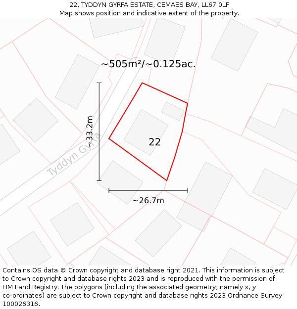 22, TYDDYN GYRFA ESTATE, CEMAES BAY, LL67 0LF: Plot and title map