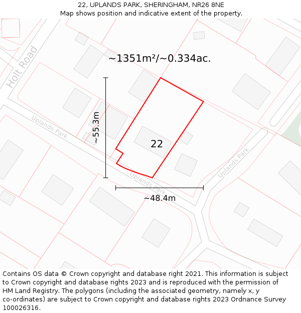 22, UPLANDS PARK, SHERINGHAM, NR26 8NE: Plot and title map