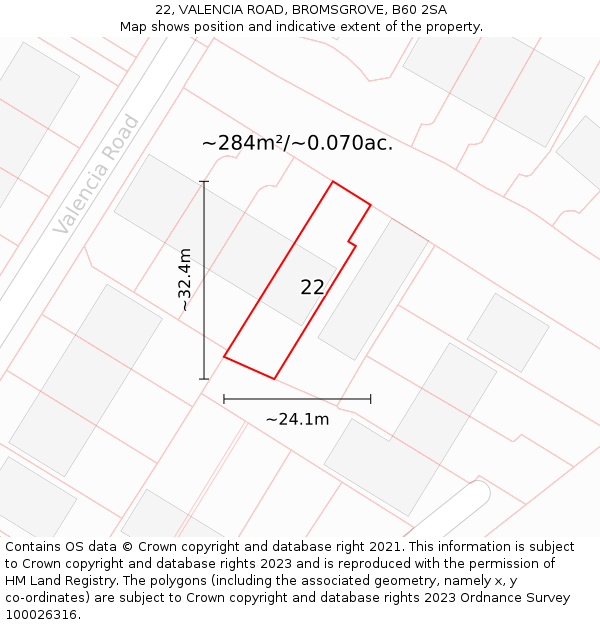 22, VALENCIA ROAD, BROMSGROVE, B60 2SA: Plot and title map