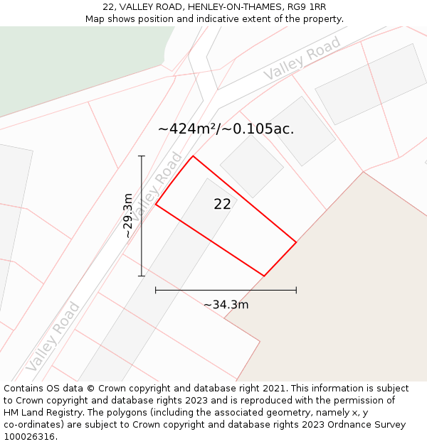 22, VALLEY ROAD, HENLEY-ON-THAMES, RG9 1RR: Plot and title map