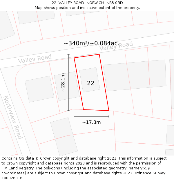 22, VALLEY ROAD, NORWICH, NR5 0BD: Plot and title map