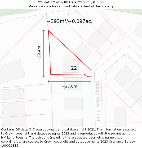 22, VALLEY VIEW ROAD, PLYMOUTH, PL3 6QJ: Plot and title map