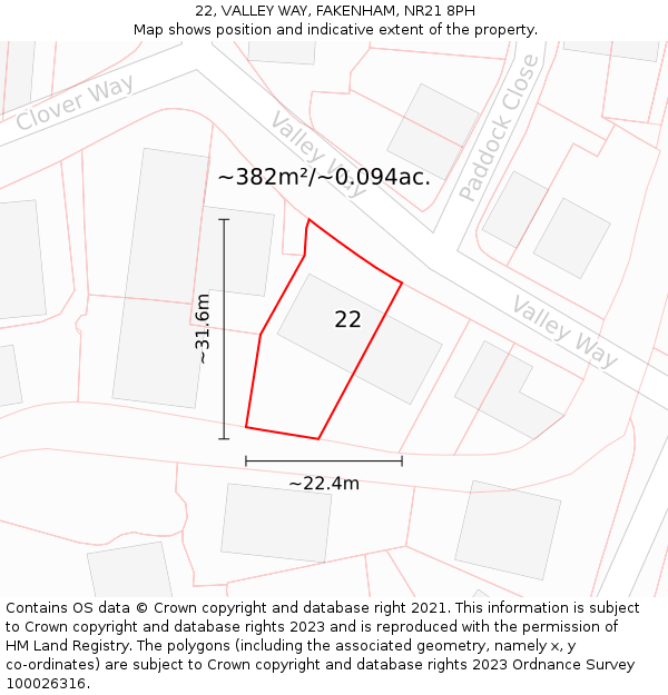 22, VALLEY WAY, FAKENHAM, NR21 8PH: Plot and title map