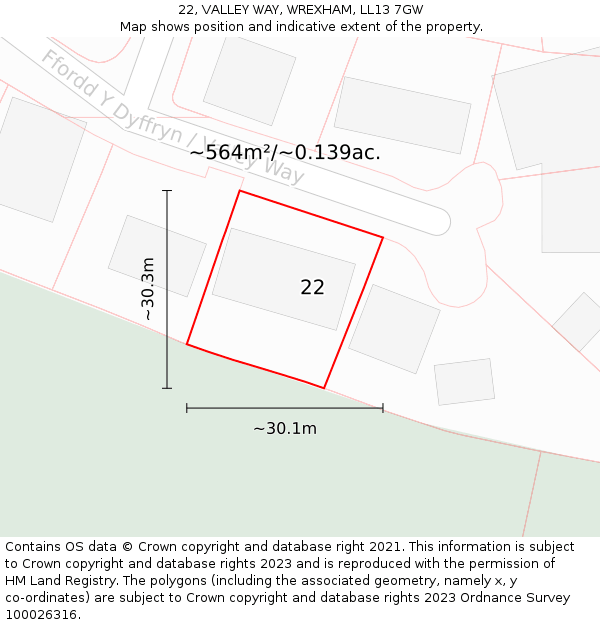 22, VALLEY WAY, WREXHAM, LL13 7GW: Plot and title map