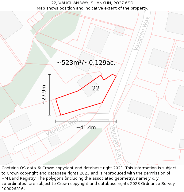 22, VAUGHAN WAY, SHANKLIN, PO37 6SD: Plot and title map