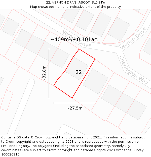 22, VERNON DRIVE, ASCOT, SL5 8TW: Plot and title map