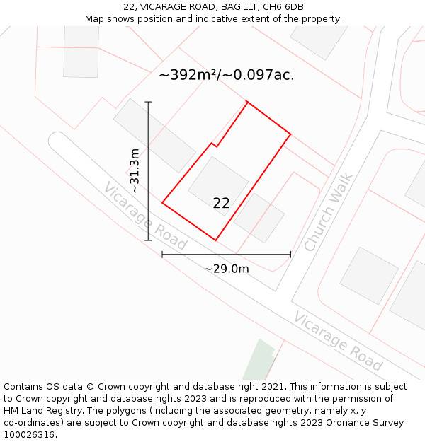 22, VICARAGE ROAD, BAGILLT, CH6 6DB: Plot and title map