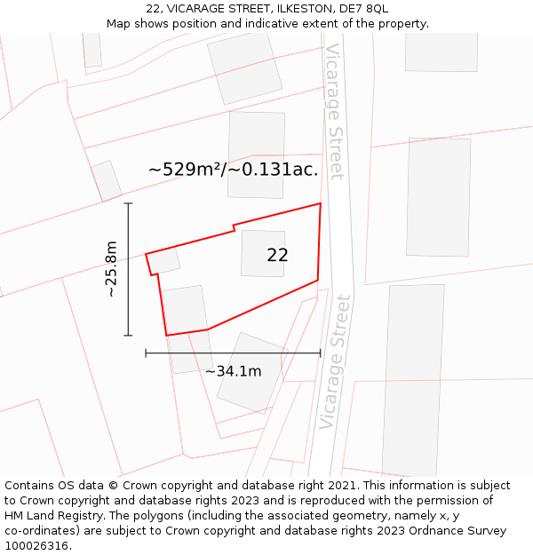 22, VICARAGE STREET, ILKESTON, DE7 8QL: Plot and title map