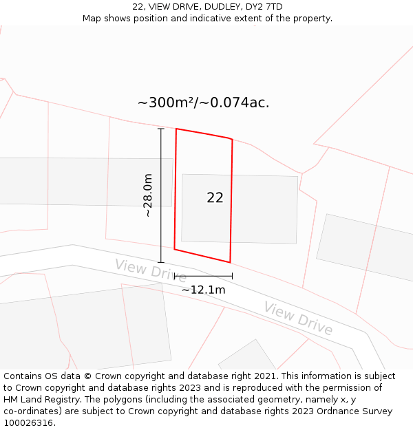 22, VIEW DRIVE, DUDLEY, DY2 7TD: Plot and title map