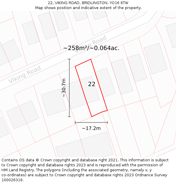 22, VIKING ROAD, BRIDLINGTON, YO16 6TW: Plot and title map