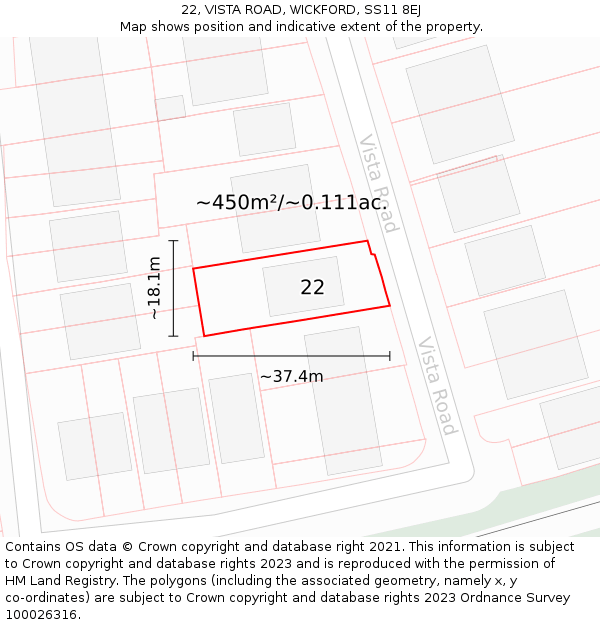 22, VISTA ROAD, WICKFORD, SS11 8EJ: Plot and title map