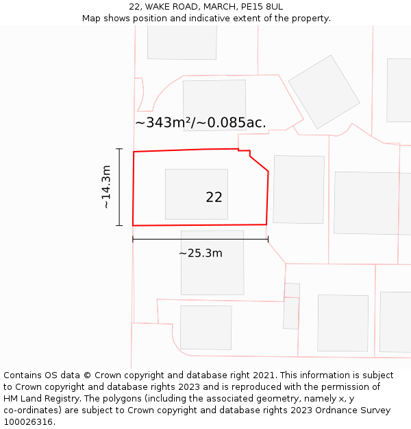 22, WAKE ROAD, MARCH, PE15 8UL: Plot and title map