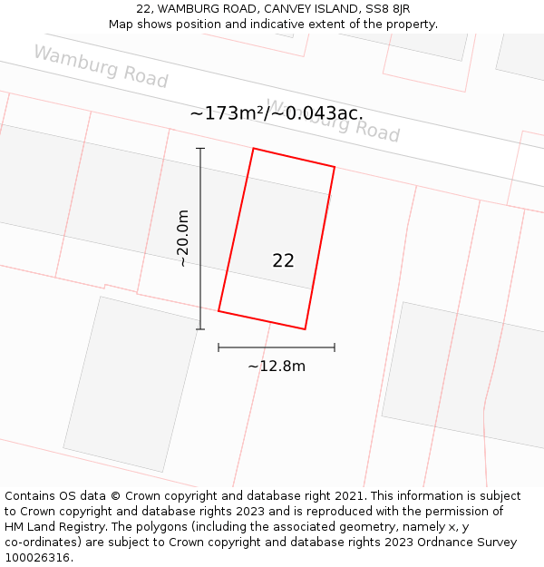 22, WAMBURG ROAD, CANVEY ISLAND, SS8 8JR: Plot and title map