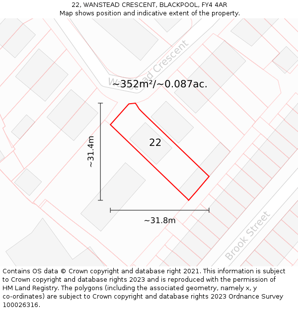 22, WANSTEAD CRESCENT, BLACKPOOL, FY4 4AR: Plot and title map