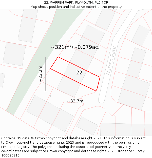 22, WARREN PARK, PLYMOUTH, PL6 7QR: Plot and title map