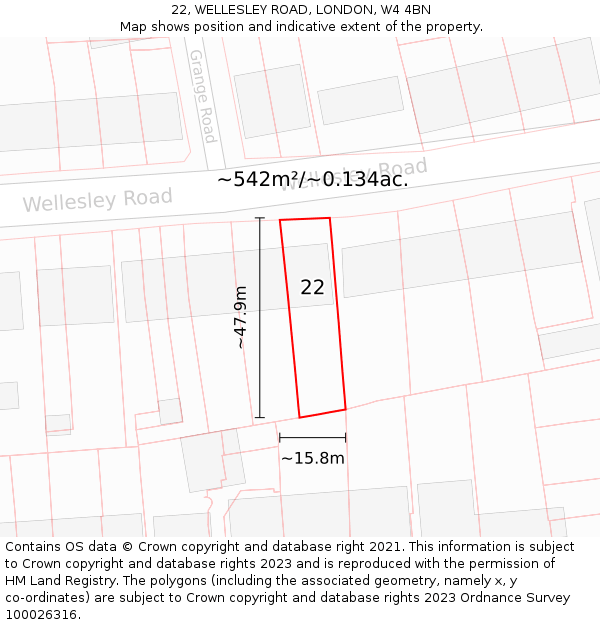 22, WELLESLEY ROAD, LONDON, W4 4BN: Plot and title map