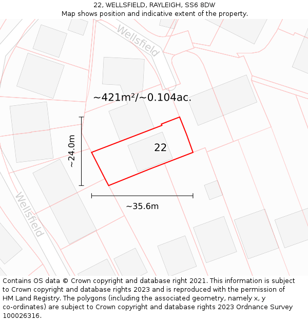 22, WELLSFIELD, RAYLEIGH, SS6 8DW: Plot and title map