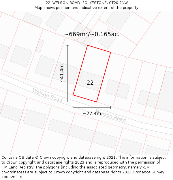 22, WELSON ROAD, FOLKESTONE, CT20 2NW: Plot and title map