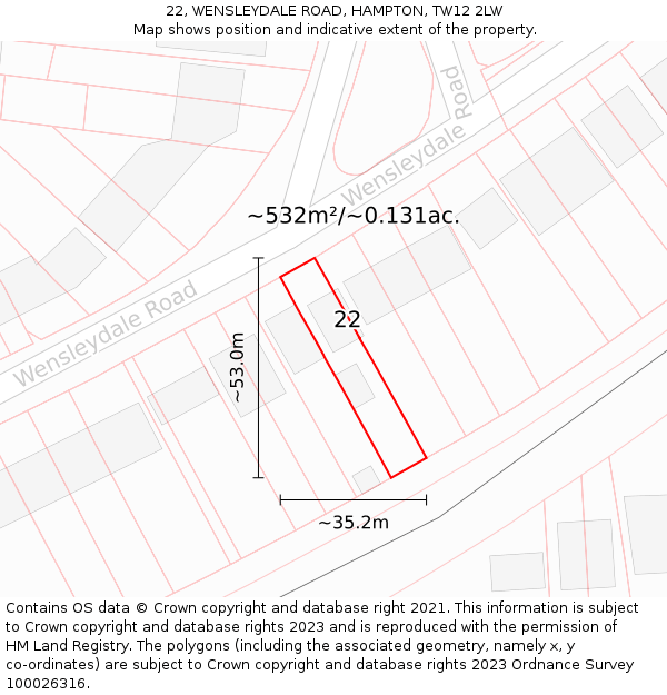 22, WENSLEYDALE ROAD, HAMPTON, TW12 2LW: Plot and title map