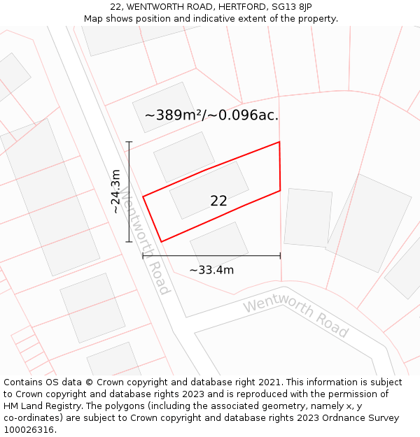 22, WENTWORTH ROAD, HERTFORD, SG13 8JP: Plot and title map