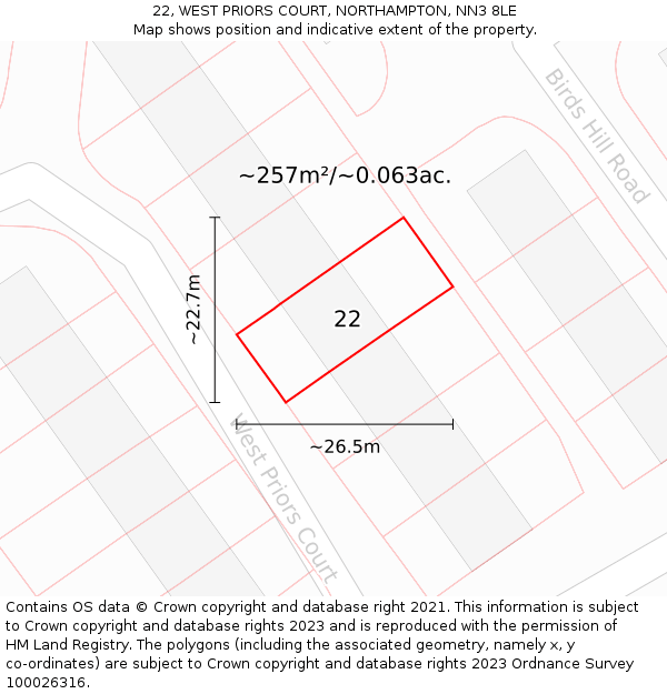 22, WEST PRIORS COURT, NORTHAMPTON, NN3 8LE: Plot and title map