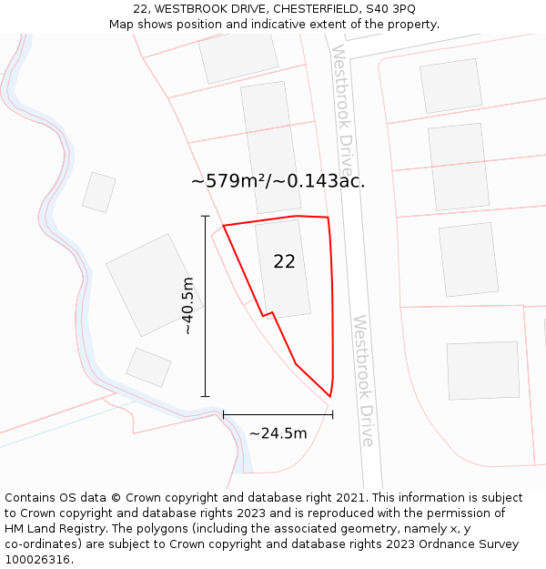 22, WESTBROOK DRIVE, CHESTERFIELD, S40 3PQ: Plot and title map