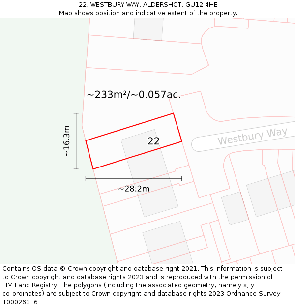 22, WESTBURY WAY, ALDERSHOT, GU12 4HE: Plot and title map