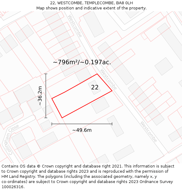 22, WESTCOMBE, TEMPLECOMBE, BA8 0LH: Plot and title map