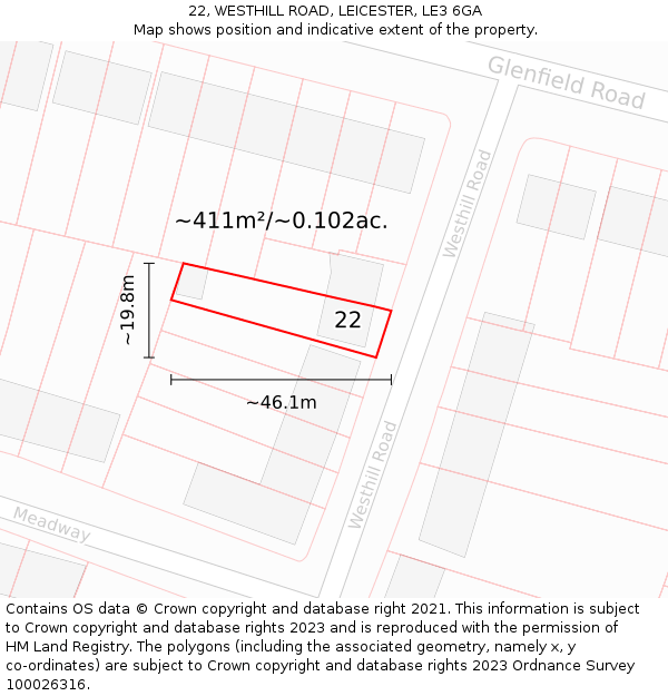 22, WESTHILL ROAD, LEICESTER, LE3 6GA: Plot and title map