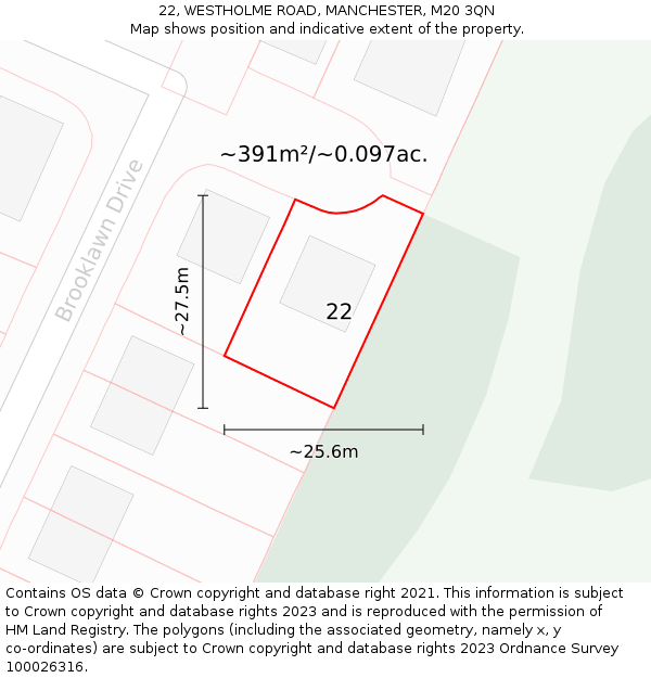 22, WESTHOLME ROAD, MANCHESTER, M20 3QN: Plot and title map