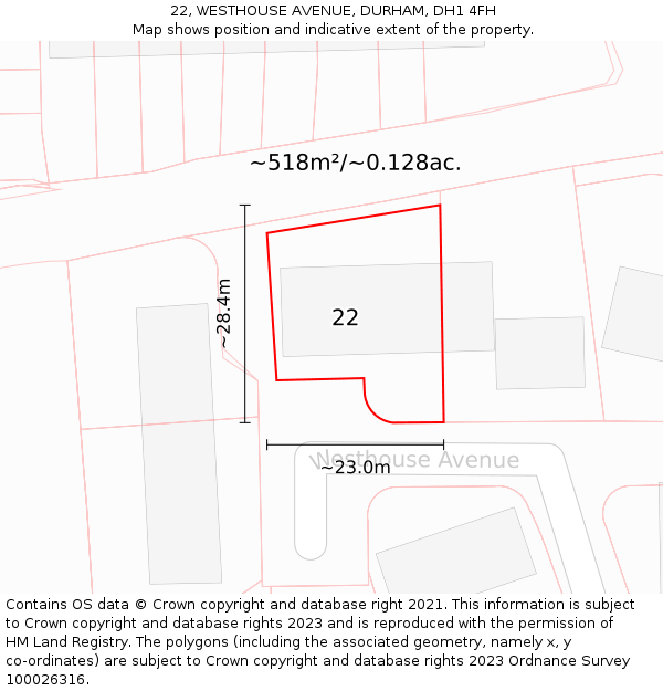 22, WESTHOUSE AVENUE, DURHAM, DH1 4FH: Plot and title map