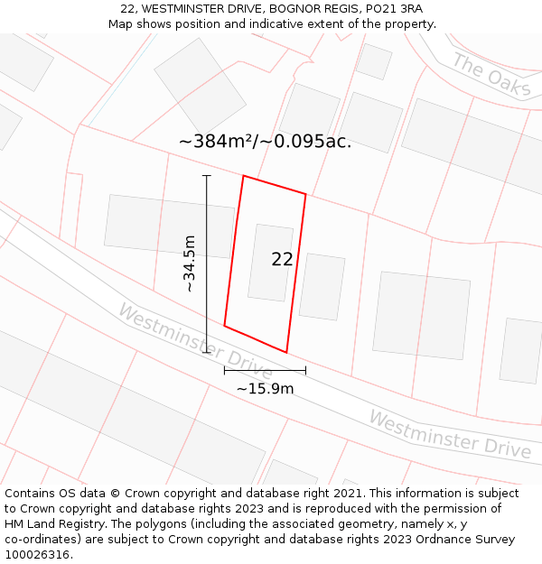 22, WESTMINSTER DRIVE, BOGNOR REGIS, PO21 3RA: Plot and title map