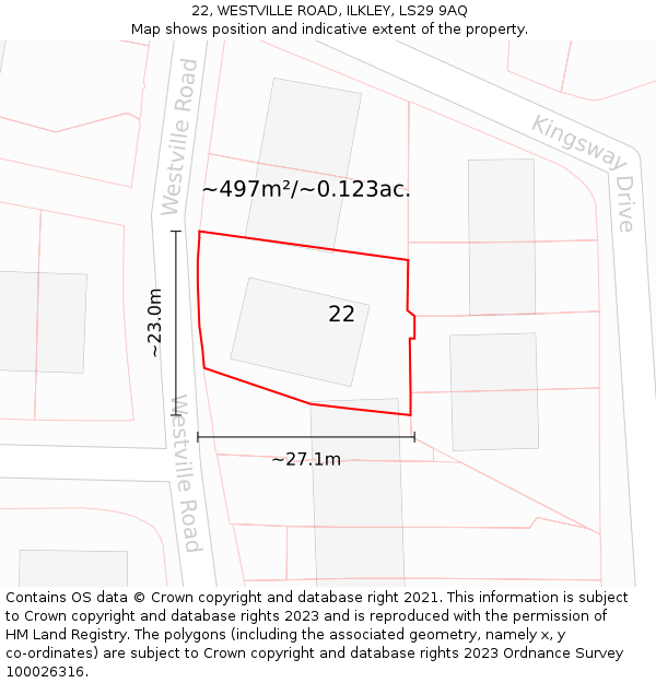 22, WESTVILLE ROAD, ILKLEY, LS29 9AQ: Plot and title map