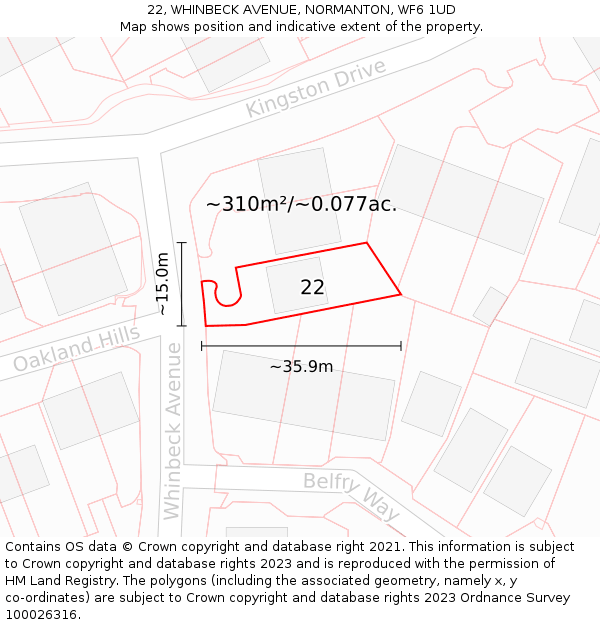 22, WHINBECK AVENUE, NORMANTON, WF6 1UD: Plot and title map