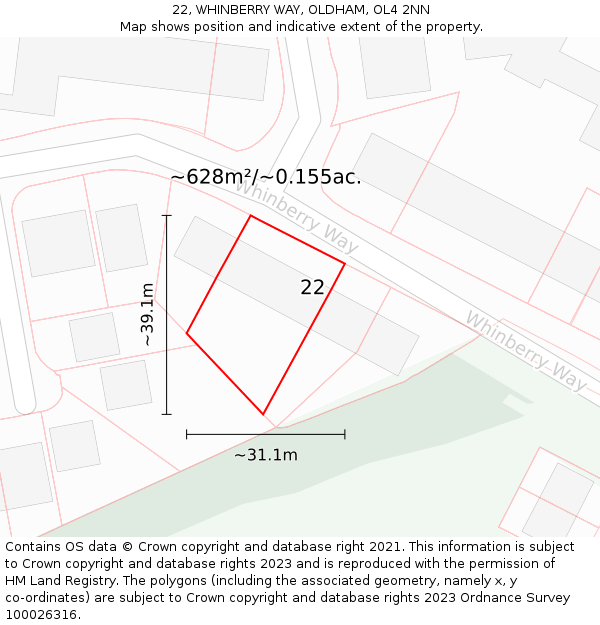 22, WHINBERRY WAY, OLDHAM, OL4 2NN: Plot and title map