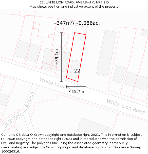 22, WHITE LION ROAD, AMERSHAM, HP7 9JD: Plot and title map