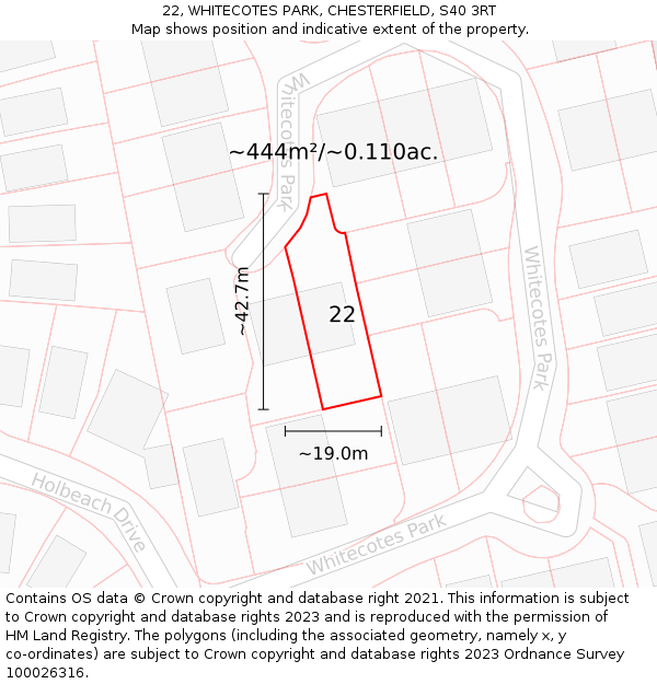 22, WHITECOTES PARK, CHESTERFIELD, S40 3RT: Plot and title map
