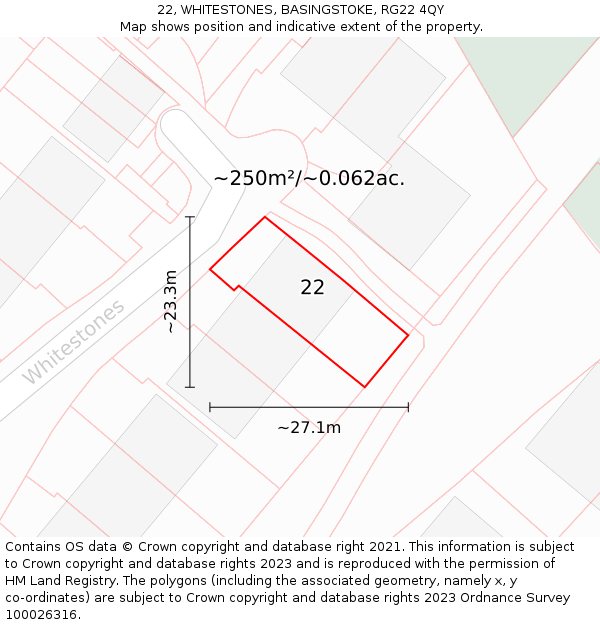 22, WHITESTONES, BASINGSTOKE, RG22 4QY: Plot and title map