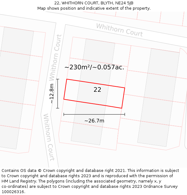 22, WHITHORN COURT, BLYTH, NE24 5JB: Plot and title map