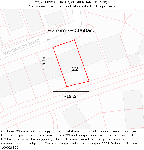 22, WHITWORTH ROAD, CHIPPENHAM, SN15 3QS: Plot and title map