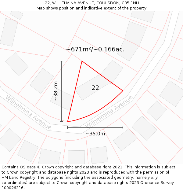 22, WILHELMINA AVENUE, COULSDON, CR5 1NH: Plot and title map