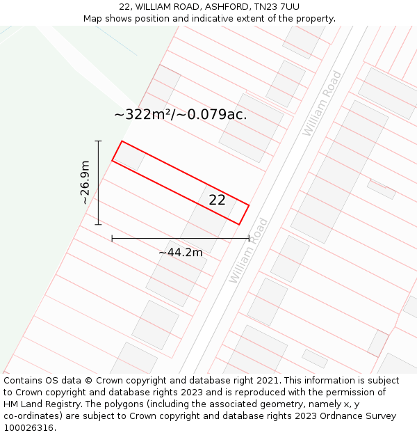 22, WILLIAM ROAD, ASHFORD, TN23 7UU: Plot and title map