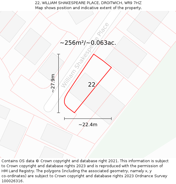 22, WILLIAM SHAKESPEARE PLACE, DROITWICH, WR9 7HZ: Plot and title map
