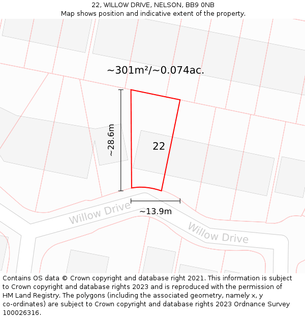 22, WILLOW DRIVE, NELSON, BB9 0NB: Plot and title map