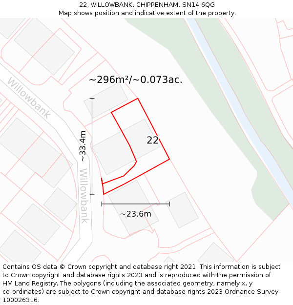 22, WILLOWBANK, CHIPPENHAM, SN14 6QG: Plot and title map