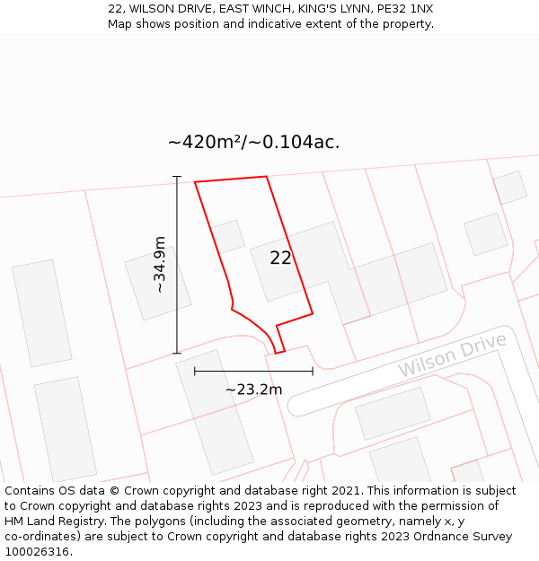 22, WILSON DRIVE, EAST WINCH, KING'S LYNN, PE32 1NX: Plot and title map