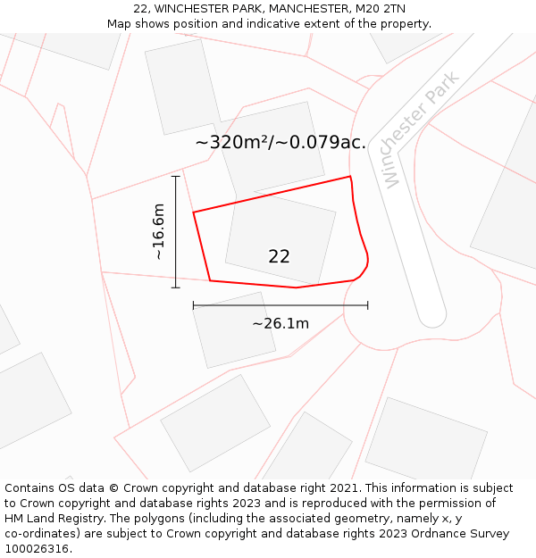 22, WINCHESTER PARK, MANCHESTER, M20 2TN: Plot and title map