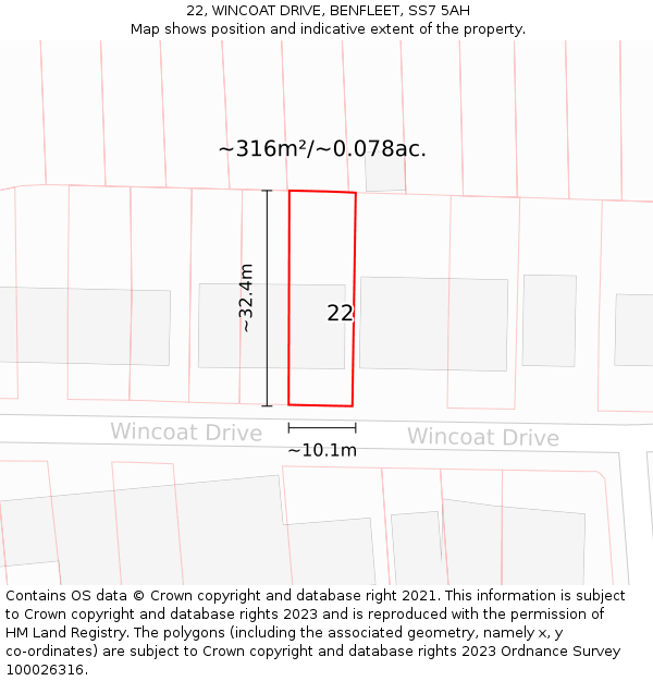 22, WINCOAT DRIVE, BENFLEET, SS7 5AH: Plot and title map